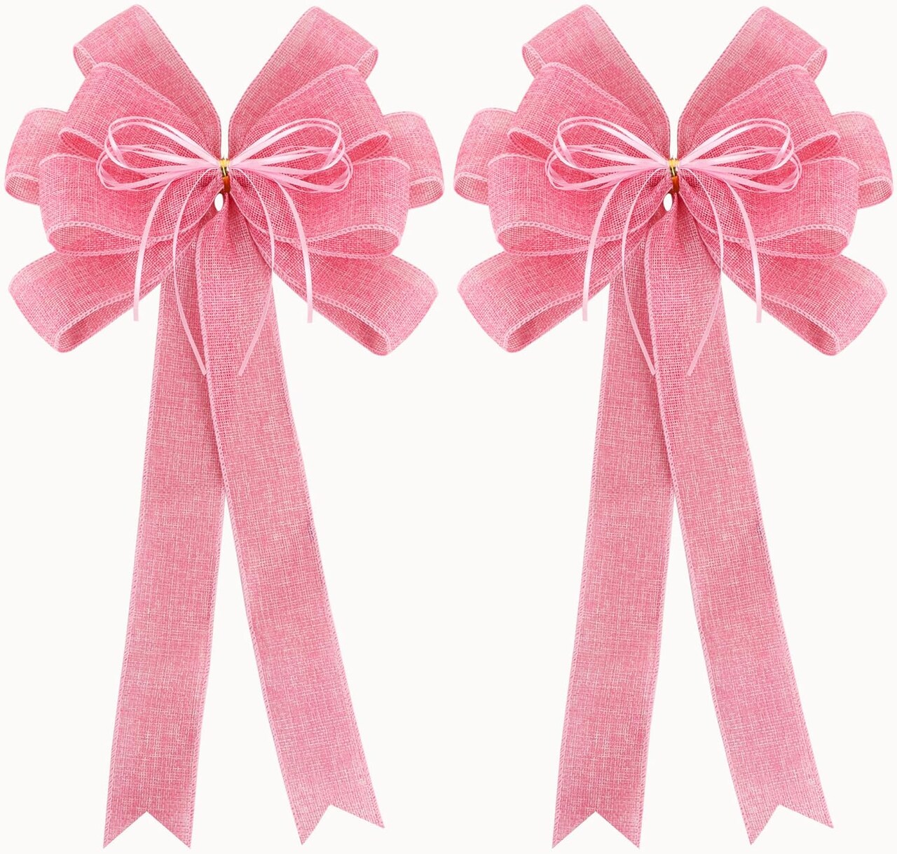 2PCS Large Pink Burlap Wreath Bows – 12x20in with Glitter String for Home & Easter Decor